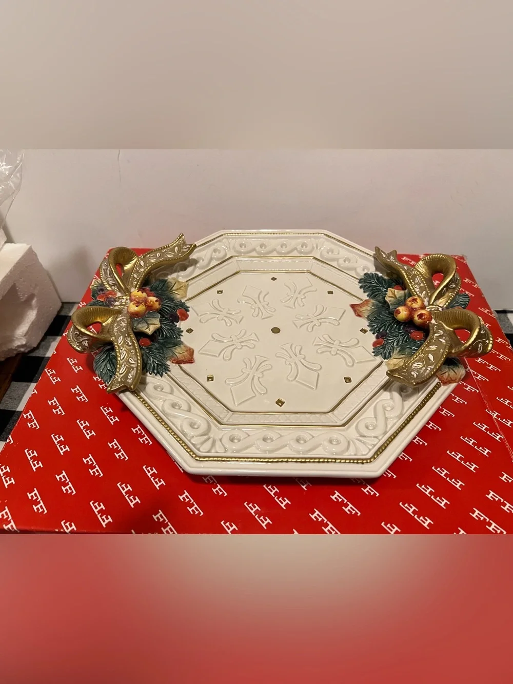 NWT FITZ & FLOYD SNOWY WOODS PLATTER FOR TUREEN.